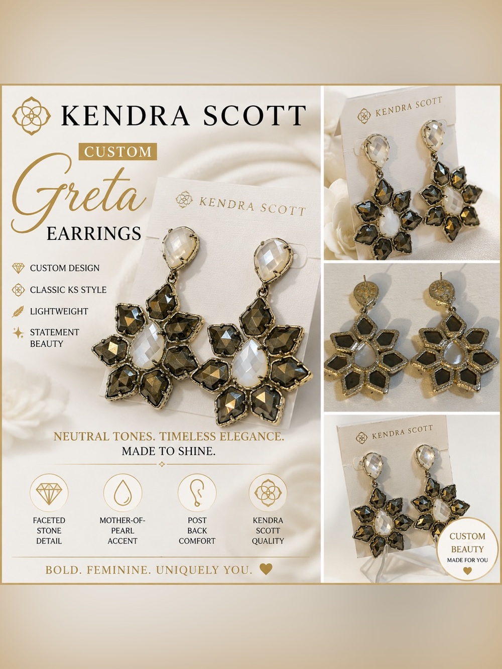 Kendra Scott Custom Greta Statement Earrings Signed